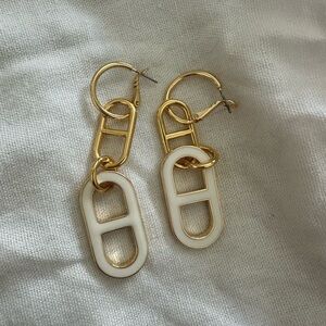 EMMA PILLS Gold and White Dangle Hoop Earrings
